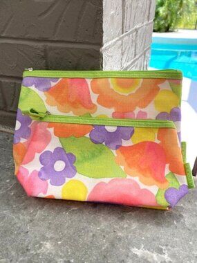 Clinique Travel Bags Canvas Foldable Toiletry Make Up Cosmetic Bags Set of Two